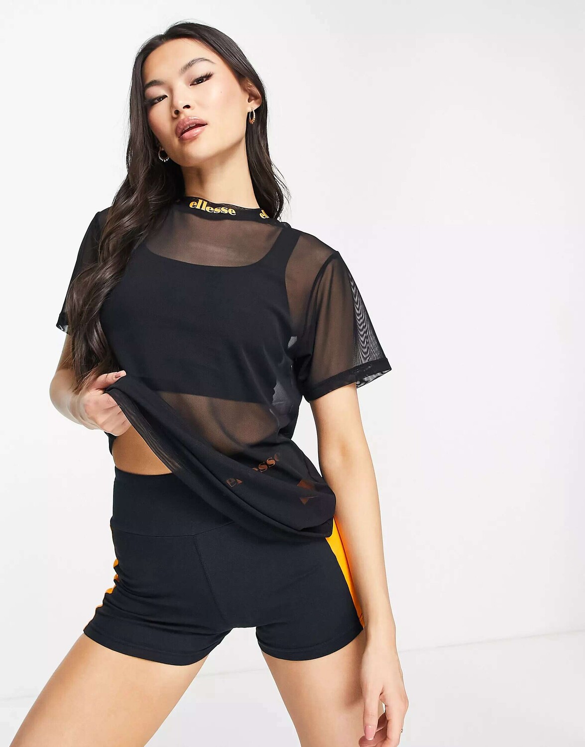 

Футболка Ellesse из сетки с логотипом черного и оранжевого цветов, Черный
