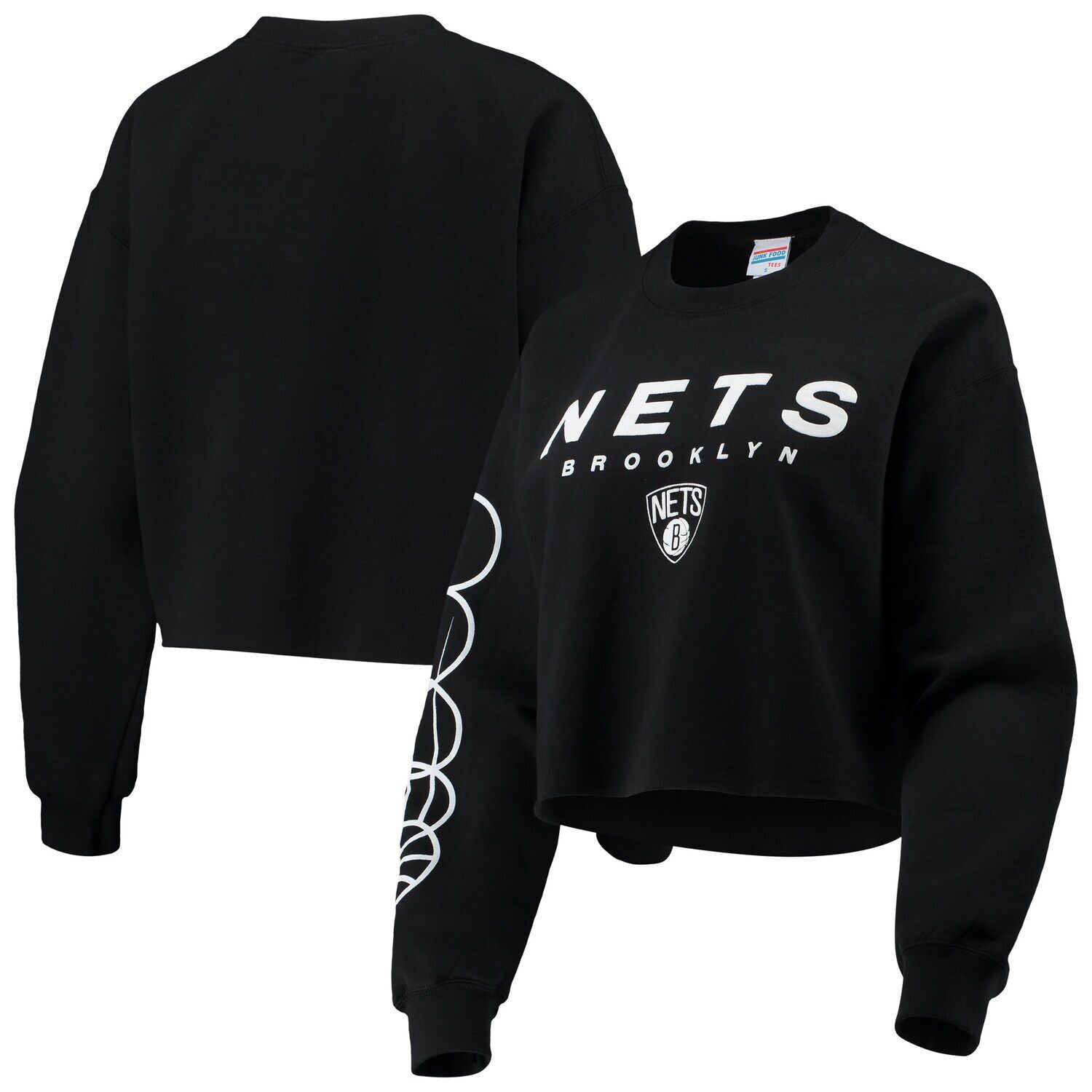 

Женский флисовый свитшот средней длины для фаст-фуда, черный Brooklyn Nets
