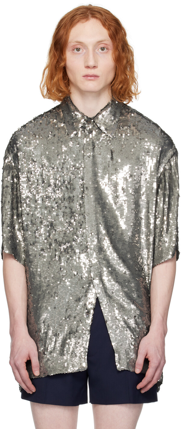 

Серебряная свободная рубашка Dries Van Noten
