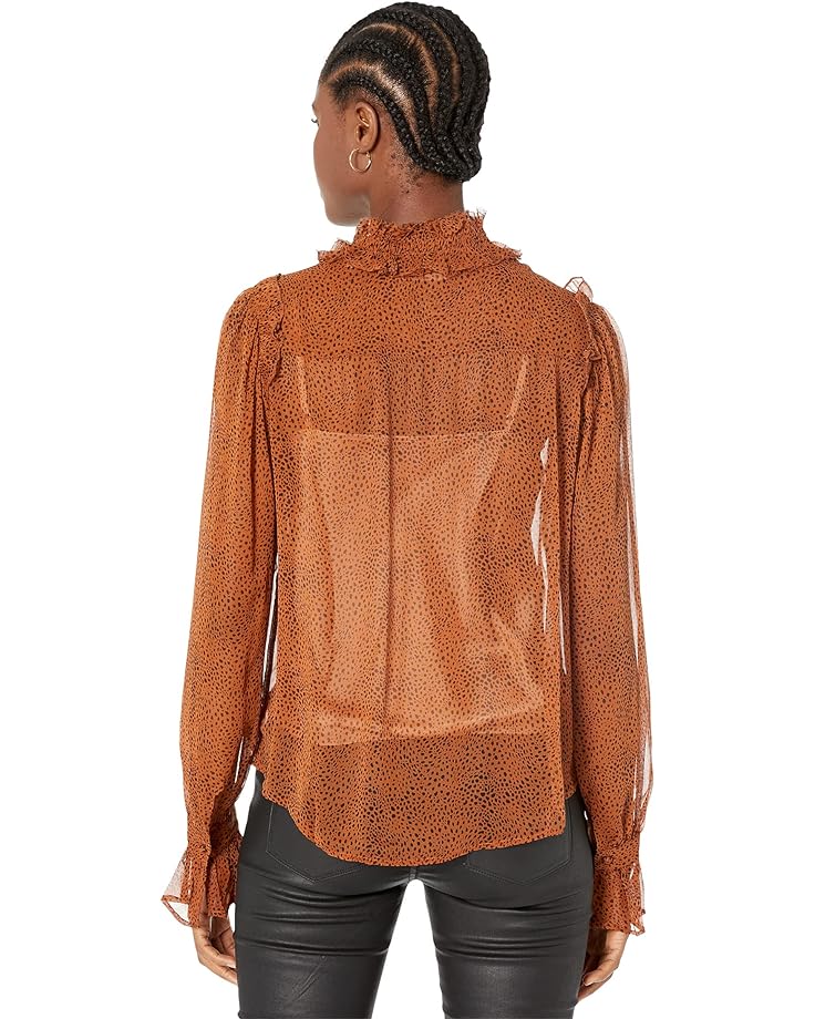 цена Блуза 7 For All Mankind Long Sleeve Ruffle Blouse, цвет Spice/Black Mini Cheetah