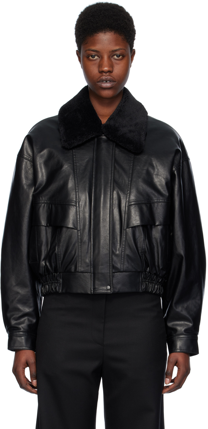 Черная укороченная куртка из искусственной кожи Low Classic куртка двусторонняя из искусственной овчины zara светло коричневый