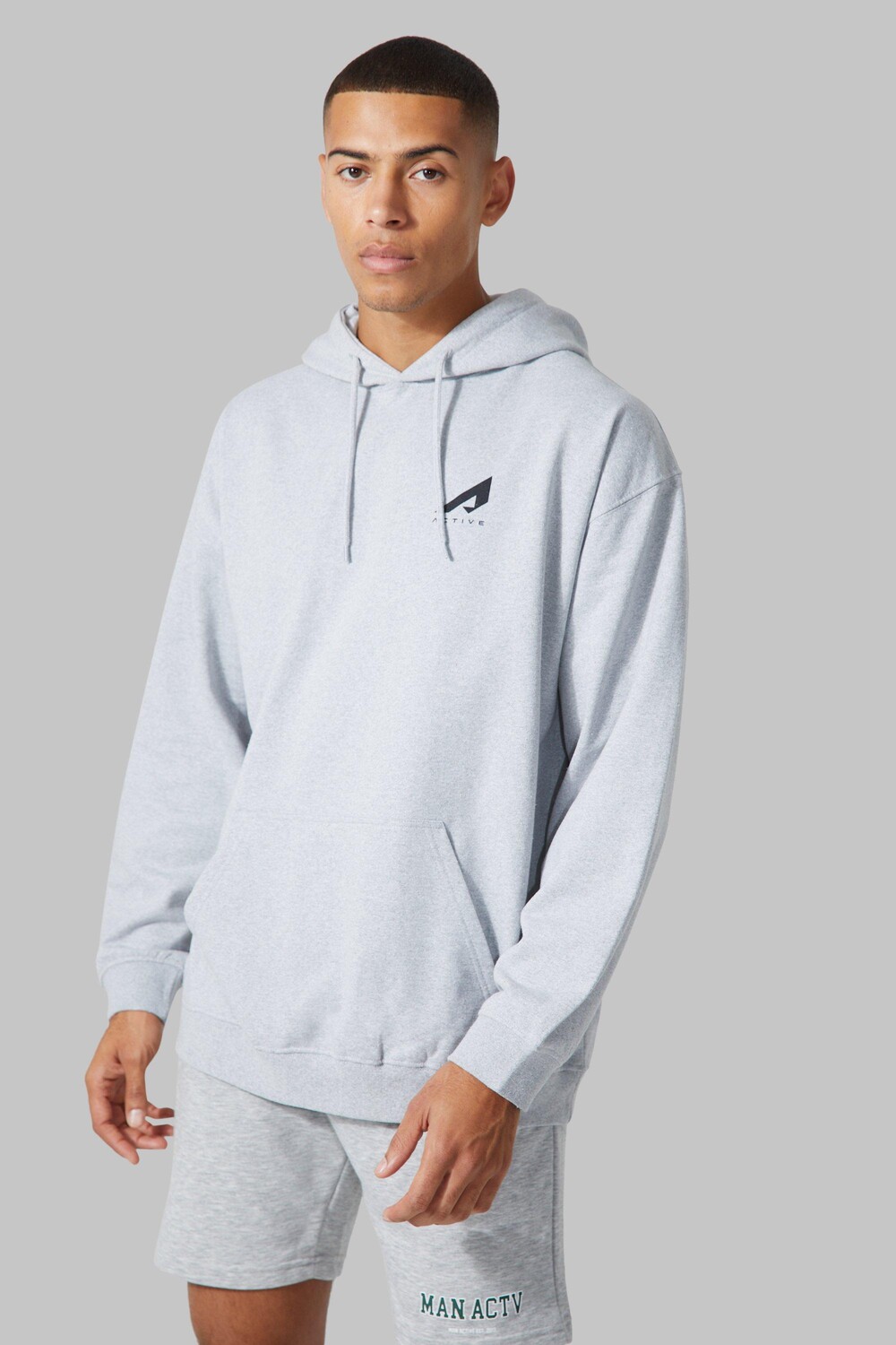 

Худи с логотипом active oversize Boohoo, серый
