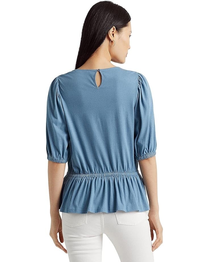 

Топ LAUREN Ralph Lauren Lace-Trim Jersey Peplum Top, цвет Provincial Blue