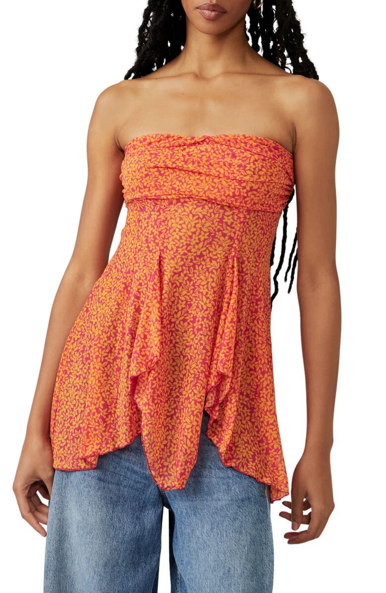 

Цветочный топ без бретелек с баской FREE PEOPLE