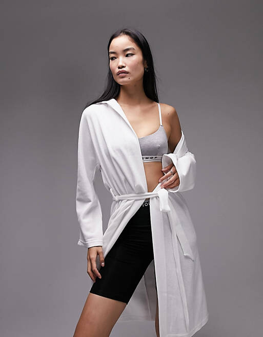 

Белый вафельный халат с капюшоном Topshop