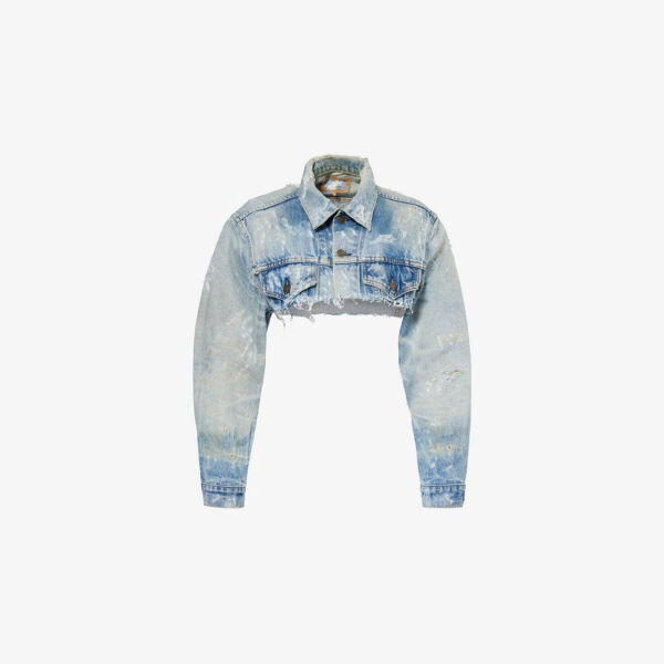 

Джинсовая куртка свободного кроя с потертостями из переработанного денима Jean Vintage, синий