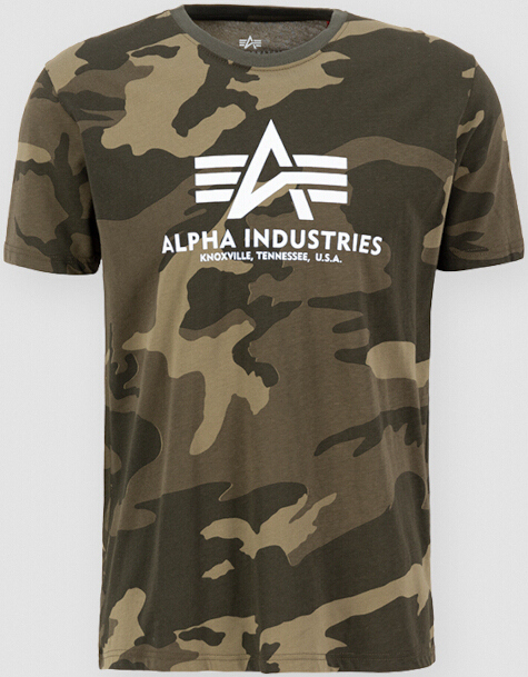 базовая резиновая футболка alpha industries черный Базовая камуфляжная футболка Alpha Industries, оливковое