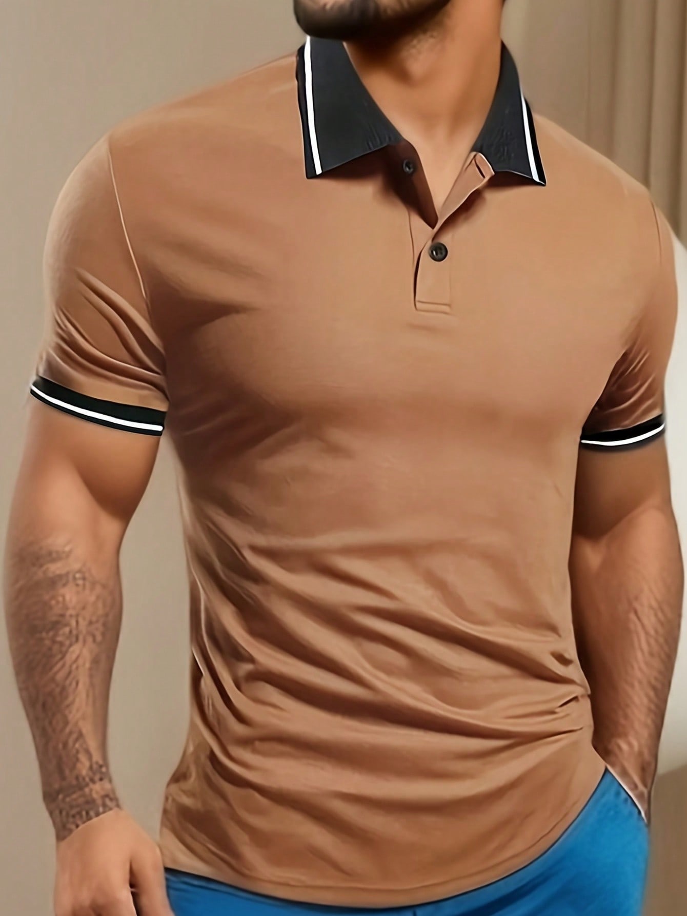 Мужская рубашка поло с короткими рукавами и пуговицами с контрастной отделкой, кофейный коричневый футболка мужская с 3d принтом льва повседневная спортивная рубашка с круглым вырезом топ с коротким рукавом оверсайз лето