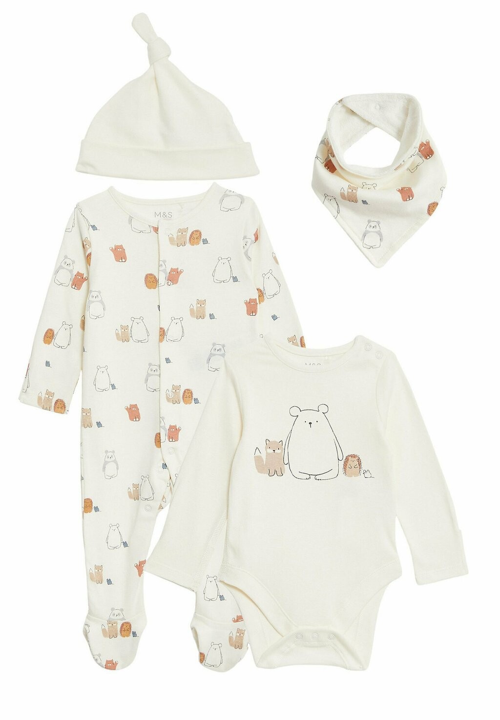 

Шапка 4Pc Bear Print Starter Set Marks & Spencer, цвет white mix