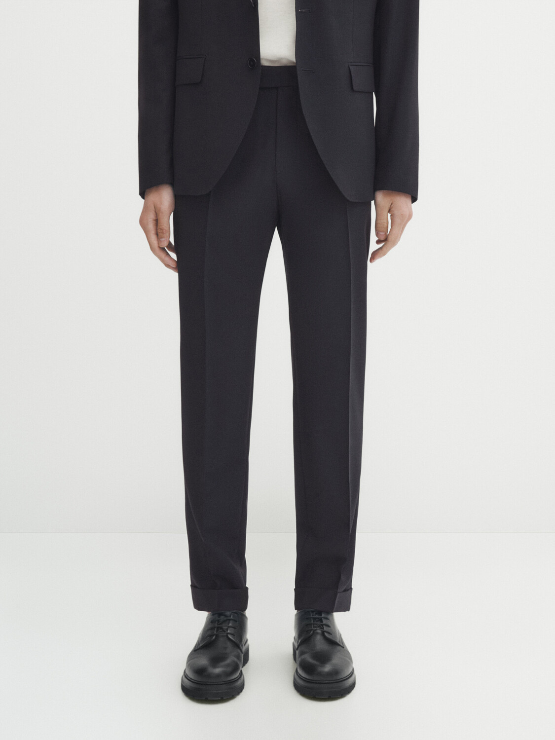 

Брюки костюмные из шерсти в синюю клетку Massimo Dutti, темно-синий