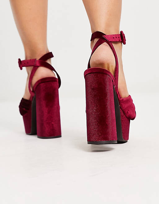 

Бордовые босоножки на платформе с завязками ASOS DESIGN Wide Fit Natia