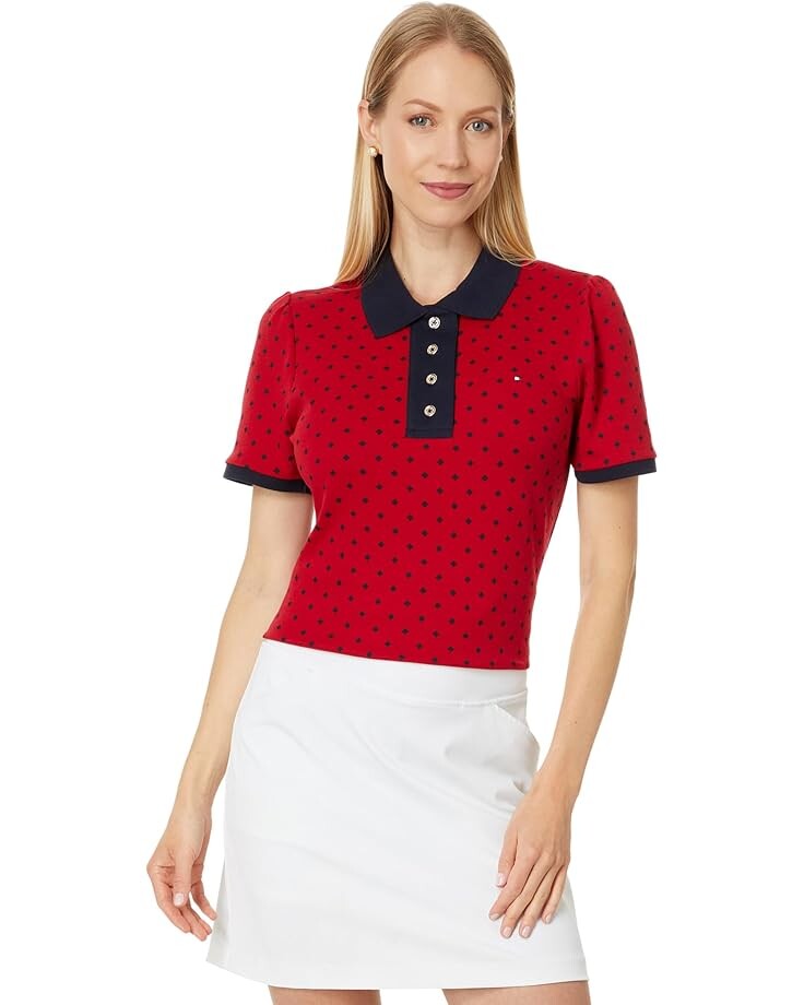

Поло Tommy Hilfiger Puff Sleeve Dot Interlock Polo, цвет Chili Multi