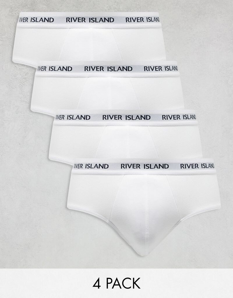 

River Island — комплект из 4 белых трусов с ребристым поясом