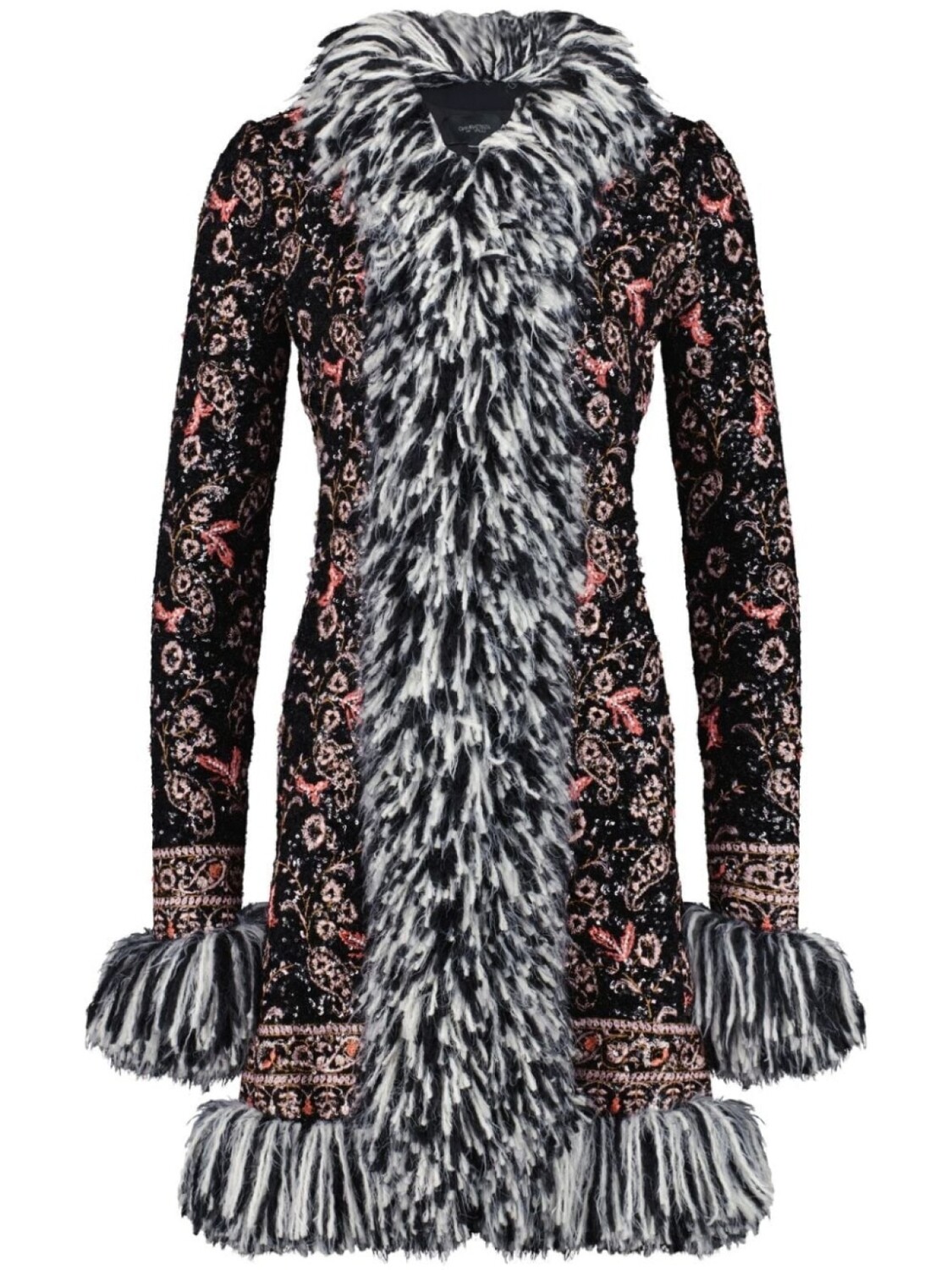 

Giambattista Valli пальто Popping Paisley с бахромой и пайетками, черный