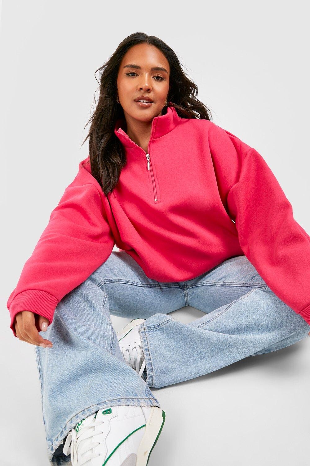 

Свитшот оверсайз плюс на половине молнии Boohoo, розовый