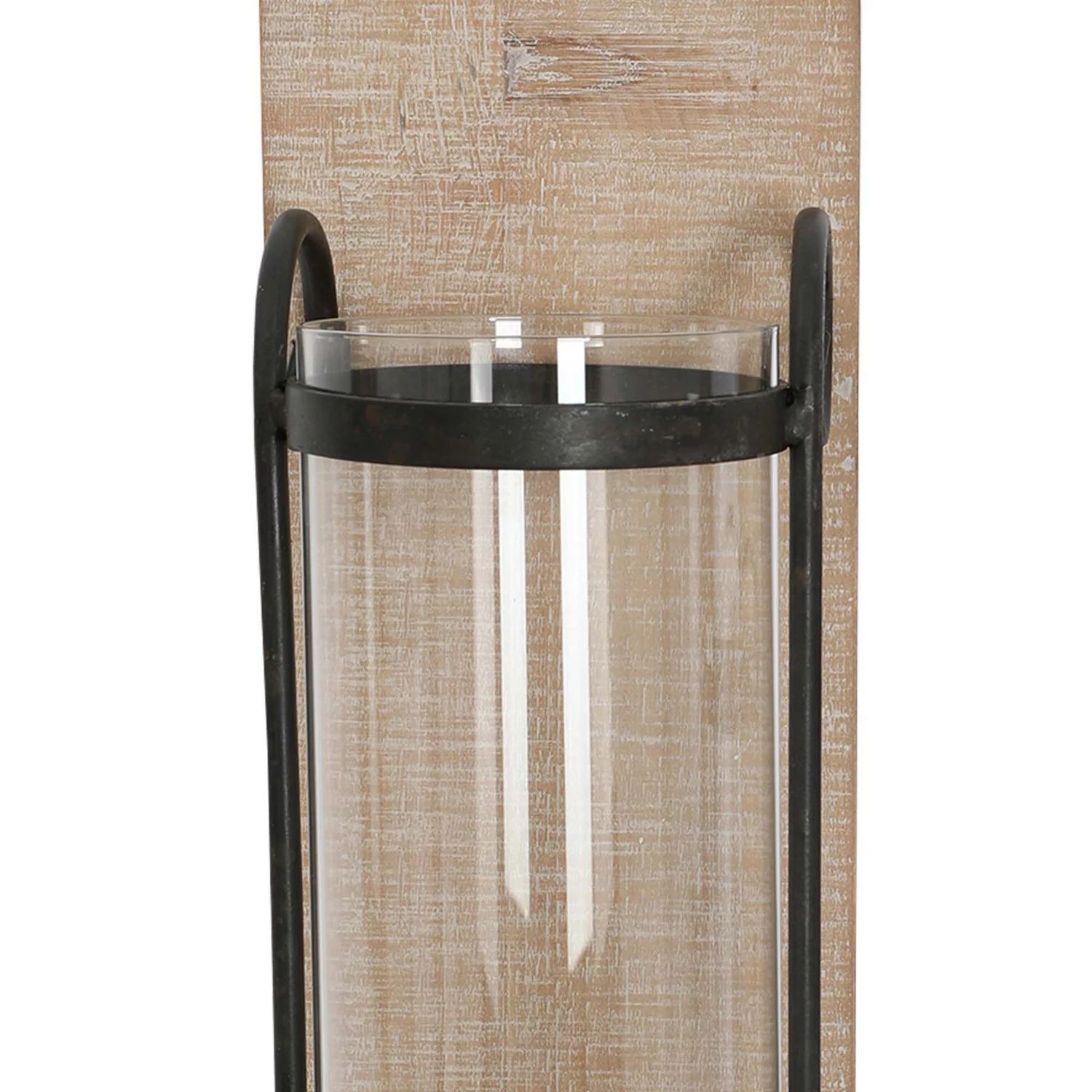 цена 21-дюймовый промышленный настенный деревянный подсвечник со стеклянным ураганом, набор из 2 шт., черный