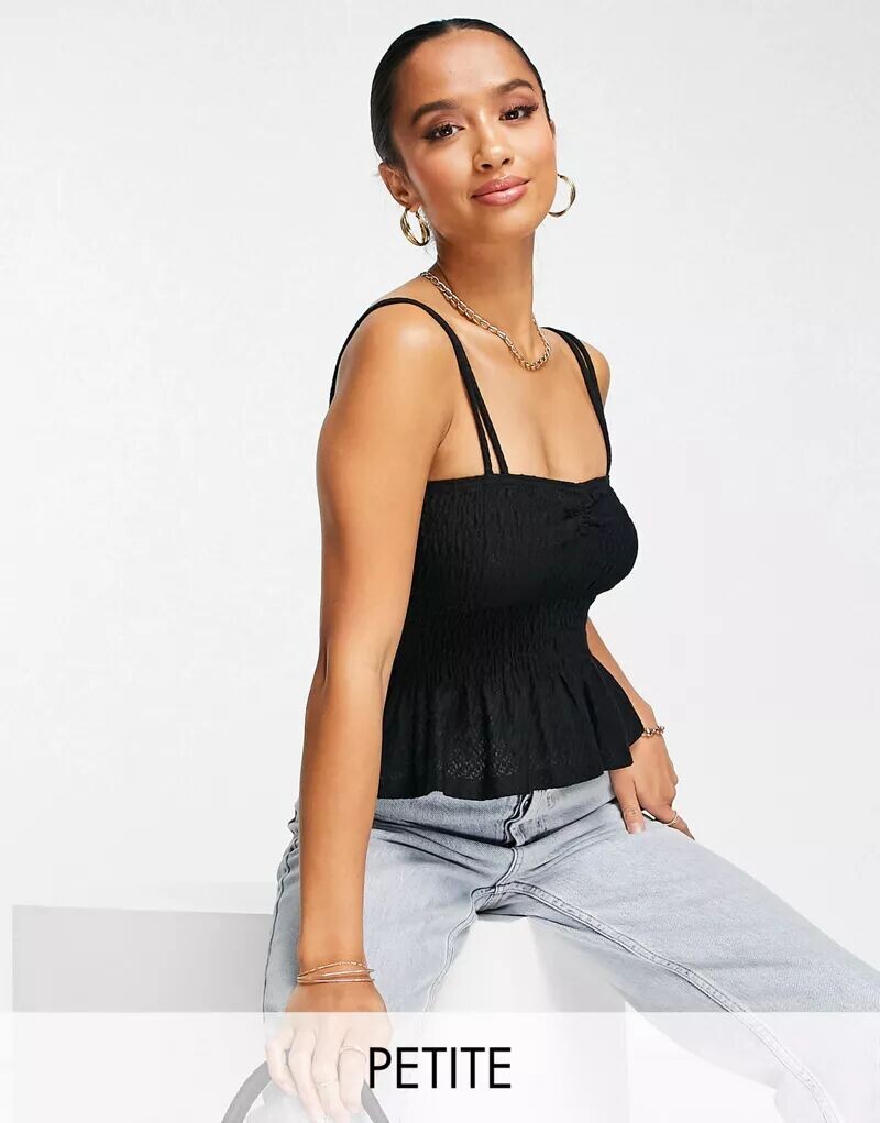 

Черный топ на бретелях с присборками Topshop