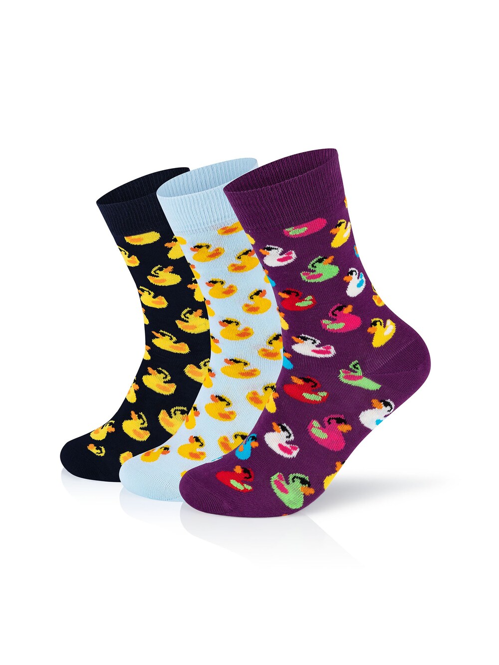 Носки Happy Socks 3-Pack Rubber Duck, небесно-голубой/фиолетовый/черный