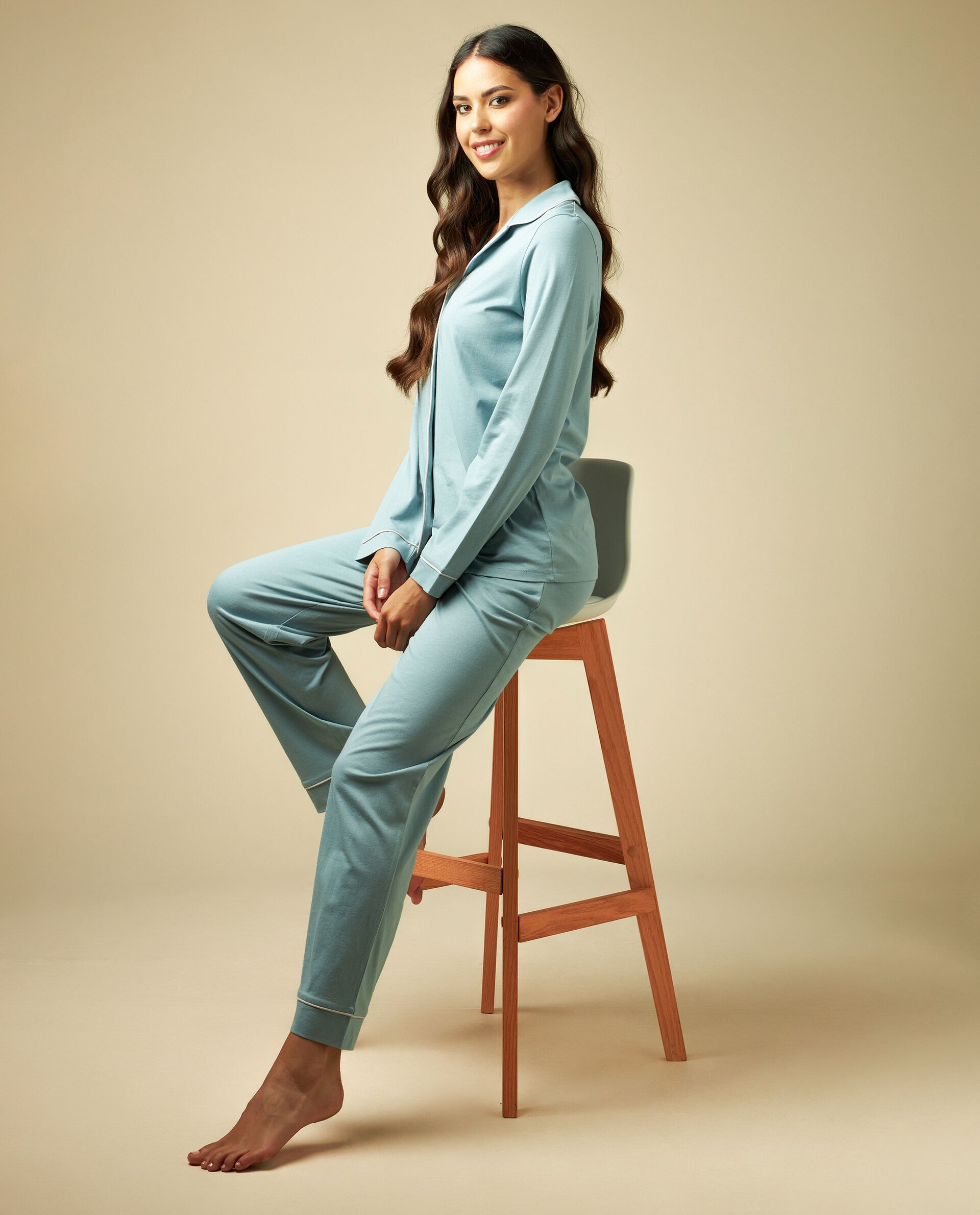 Женские длинные пижамные брюки Nymos, светло-синий цена и фото