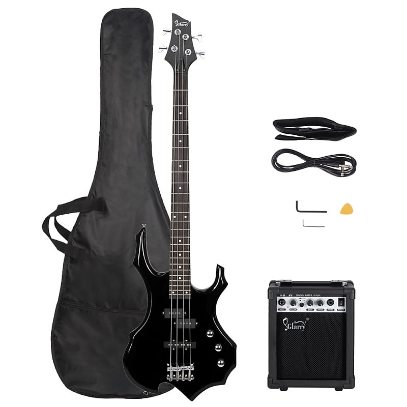 Басс гитара Glarry Black Burning Fire Electric Bass Guitar Full Size 4 String +20W Amplifier