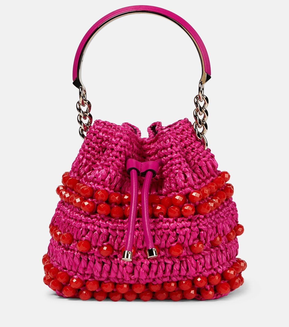 

Сумка-ведро Bon Bon из рафии с декором Jimmy Choo, розовый