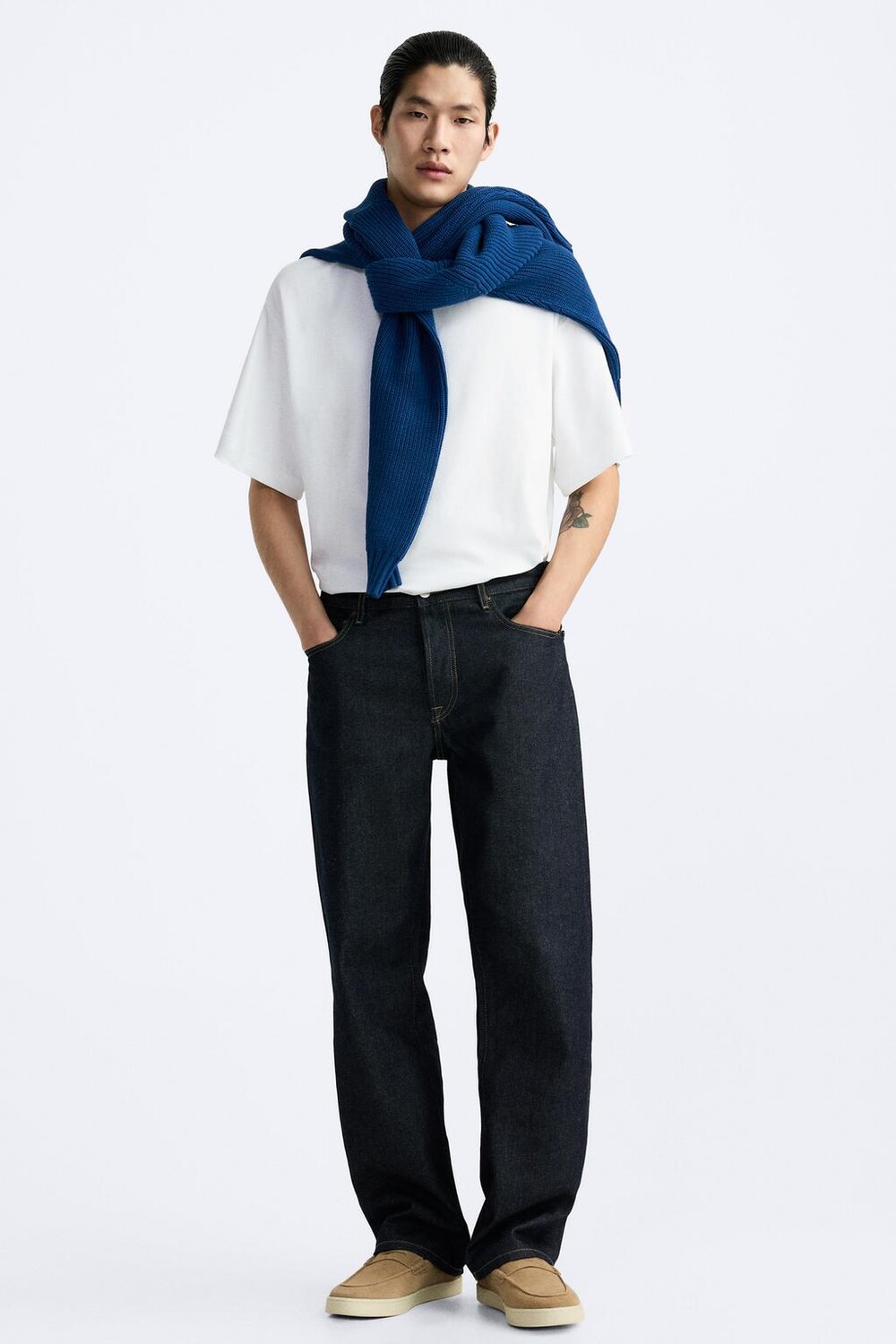 

Лоферы из замши с разделками ZARA, бежевый