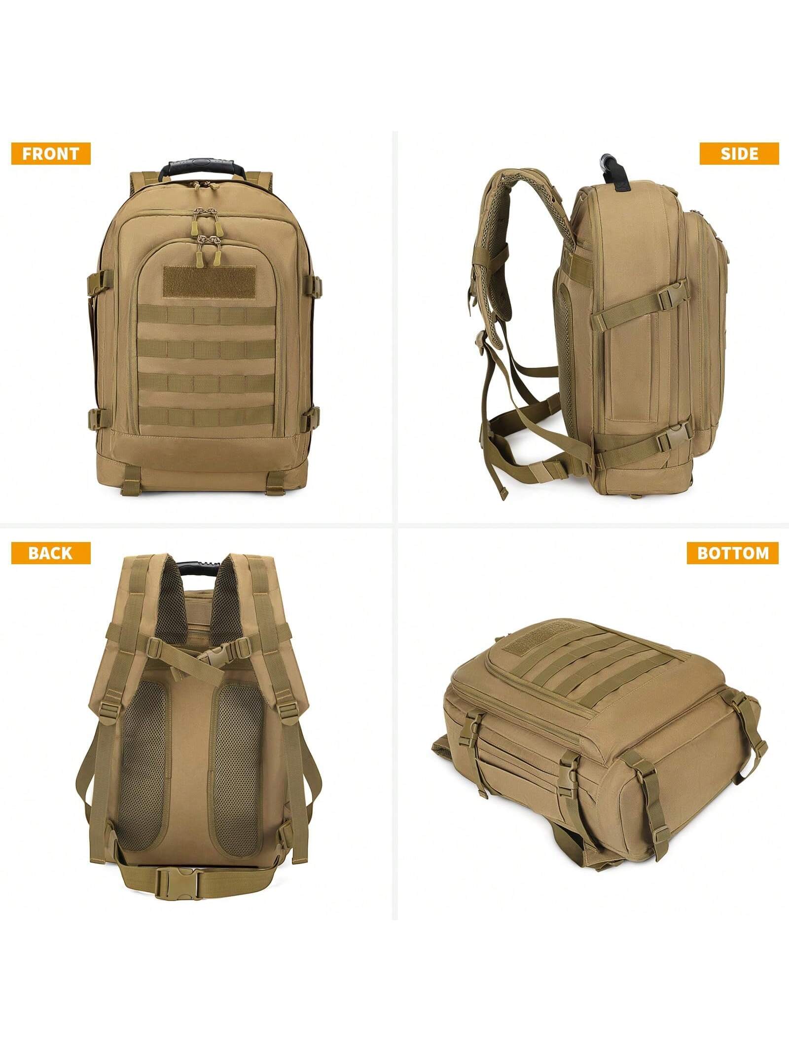 

HUNTVP Тактический рюкзак MOLLE Охотничий рюкзак Gear Assault Pack 45L Расширяемый уличный рюкзак, коричневый