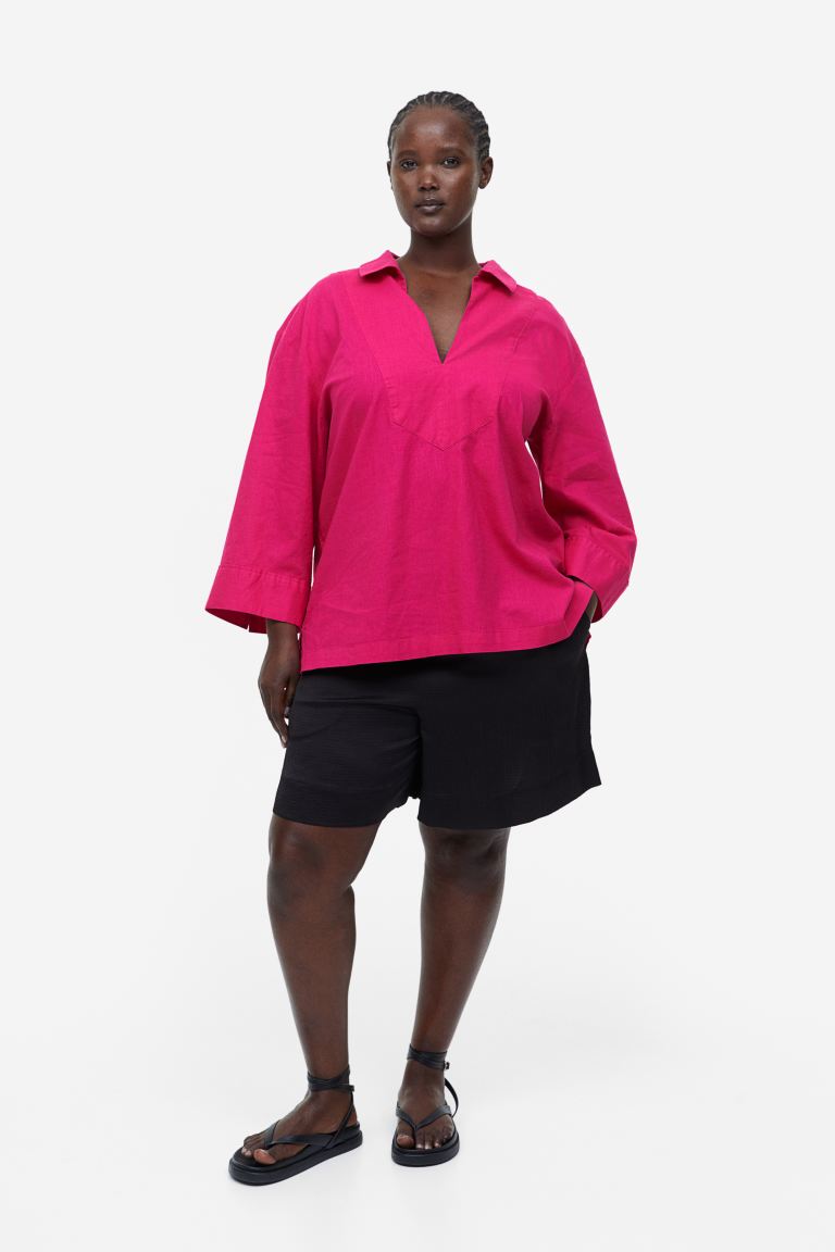 Рубашка-туника из смесового льна H&M платье рубашка из смесового льна h