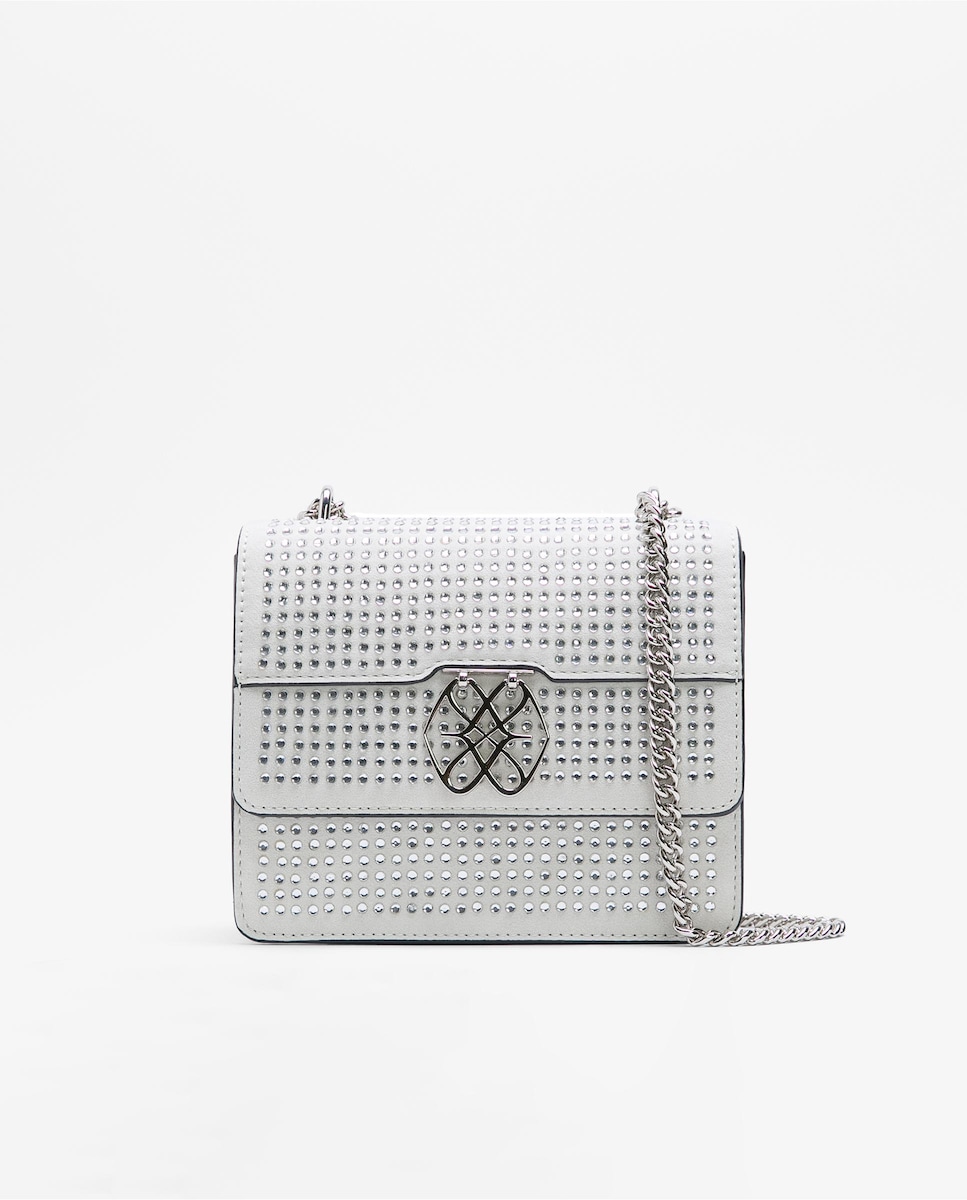 Женская сумка через плечо с кристаллами и ручкой-цепочкой. Cuplé, серебро