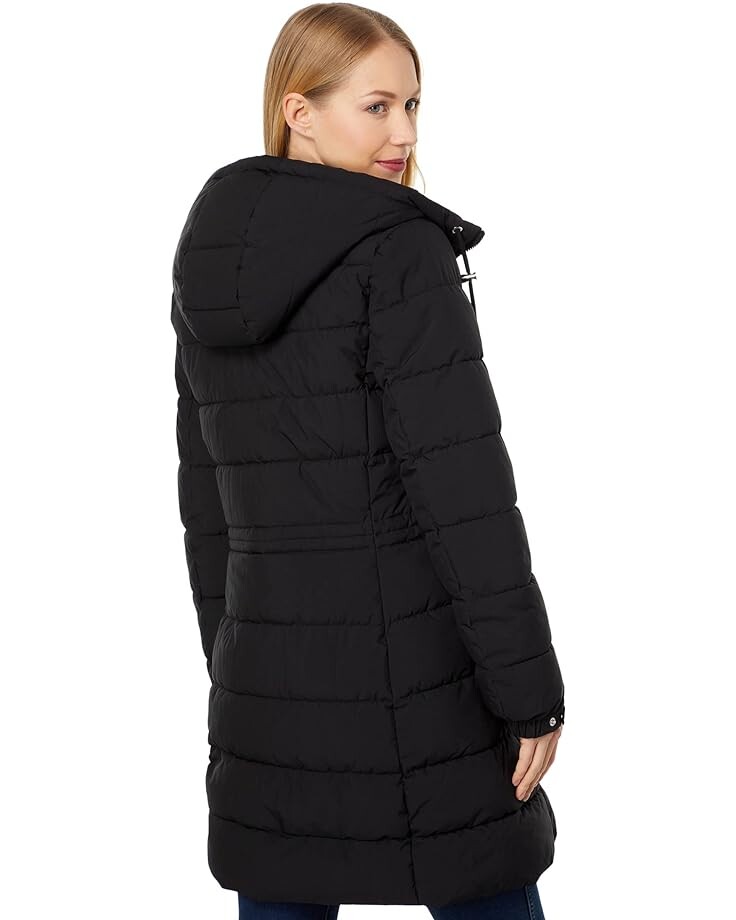 

Пальто Tommy Hilfiger 3/4 Draw Waist Sherpa Trim Hooded Coat, черный