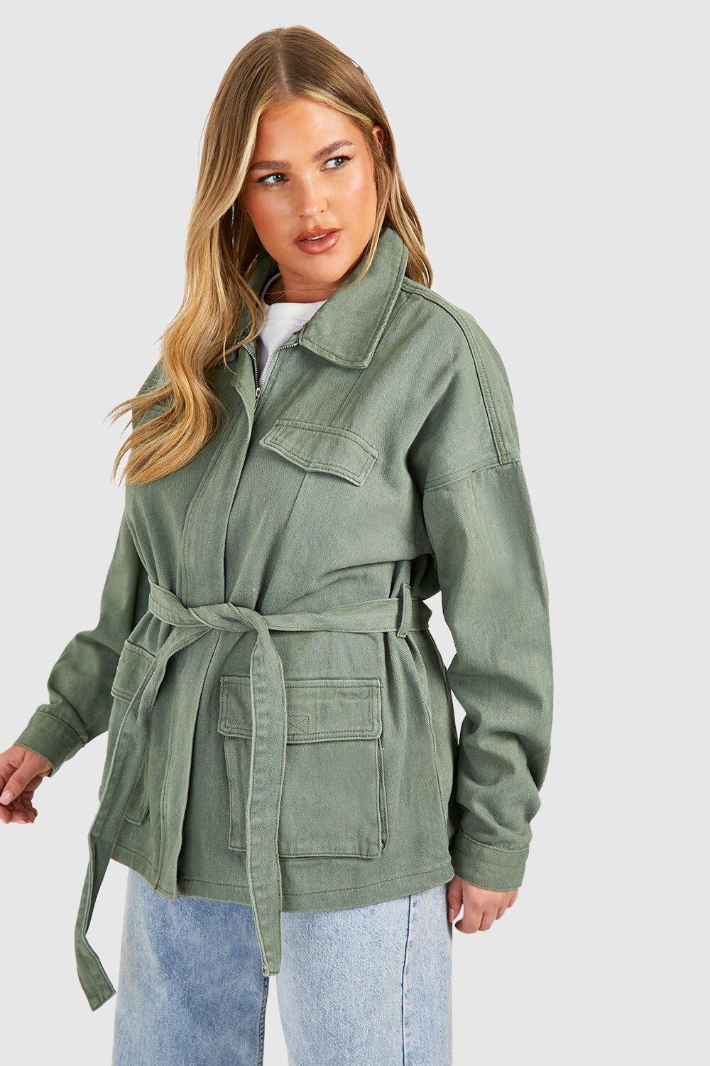 

Джинсовая куртка Plus с карманами boohoo, хаки
