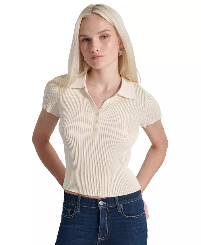 

Рубашка поло в рубчик Petite с короткими рукавами DKNY Jeans, белый