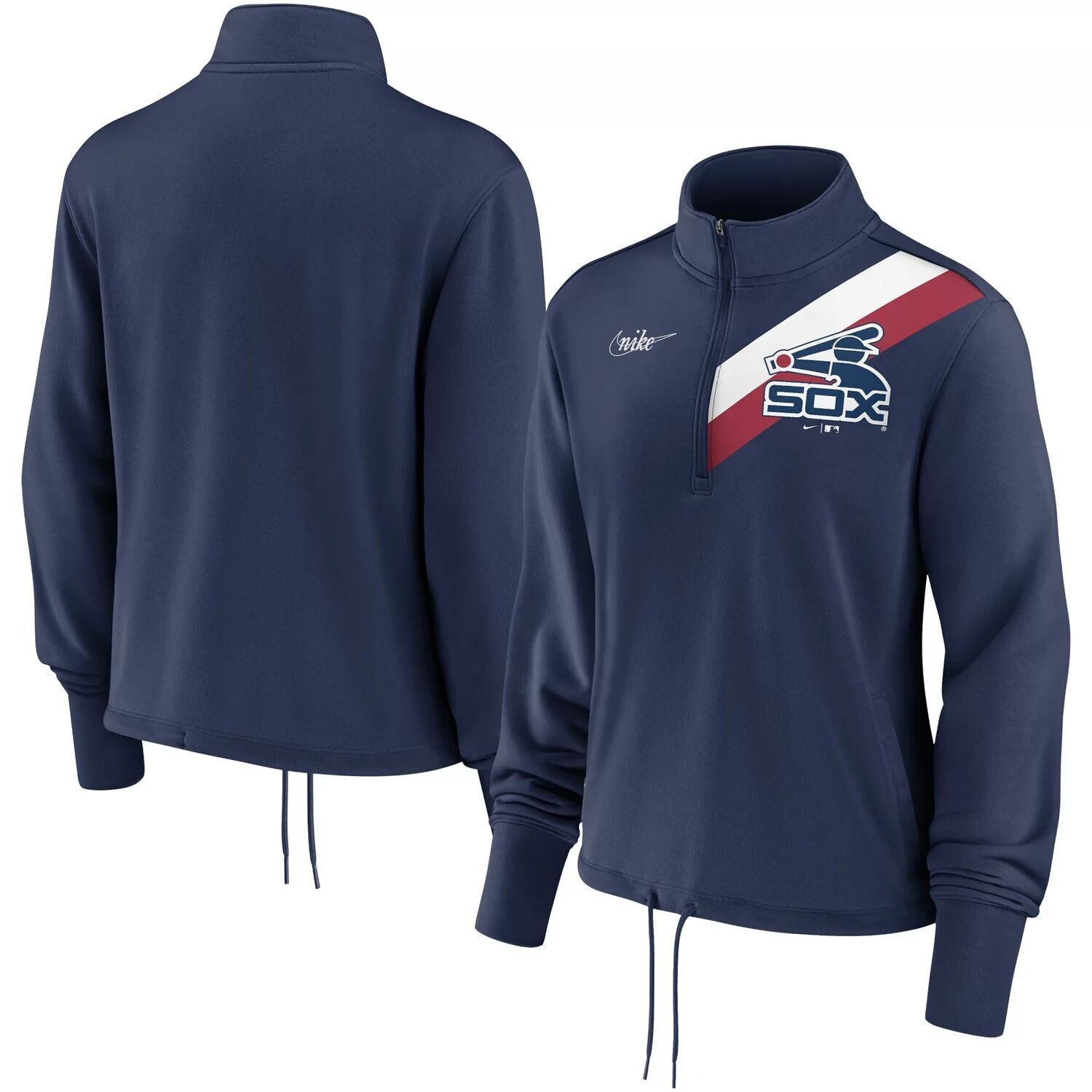 

Женский пуловер с молнией до половины длины Nike Navy Chicago White Sox 1981-85 Cooperstown Collection Rewind Stripe Performance Nike
