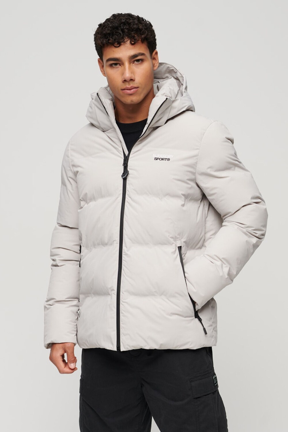 

Пуховик свободного кроя с капюшоном Superdry, серый