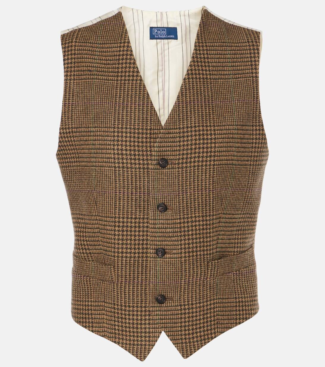 

Жилет из твида с добавлением шерсти Polo Ralph Lauren, цвет olive/tan glen check