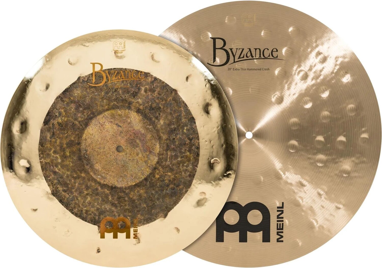 

Тарелки Meinl Byzance Mixed Crash Pack — 18-дюймовые двойные и 20-дюймовые, Raw/Brilliant и Extra Thin Hammered Traditional