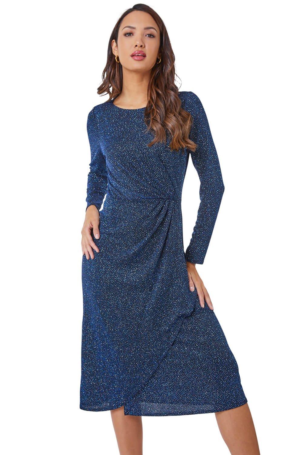 Платье миди со сборками и блестками Roman, синий жидкий чехол с блестками платье из бабочек на xiaomi redmi 5 сяоми редми 5