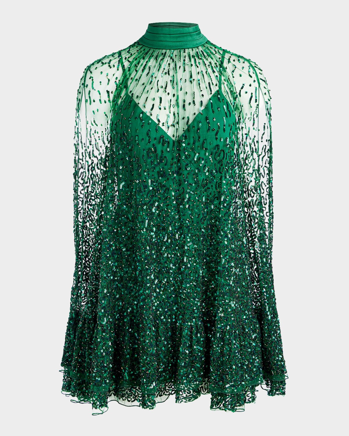 

Мини-платье Zenon с декорированной накидкой и завязками на шее Alice + Olivia, цвет Forest Green