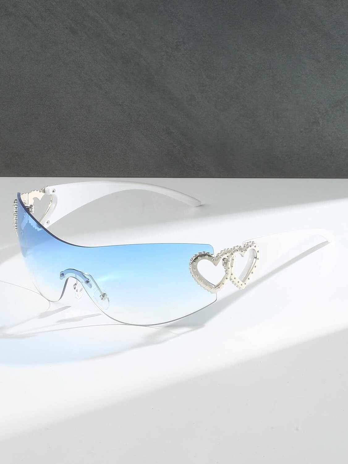 

Солнцезащитные очки женские Y2k Heart Decor в стиле бохо, нежно-голубой