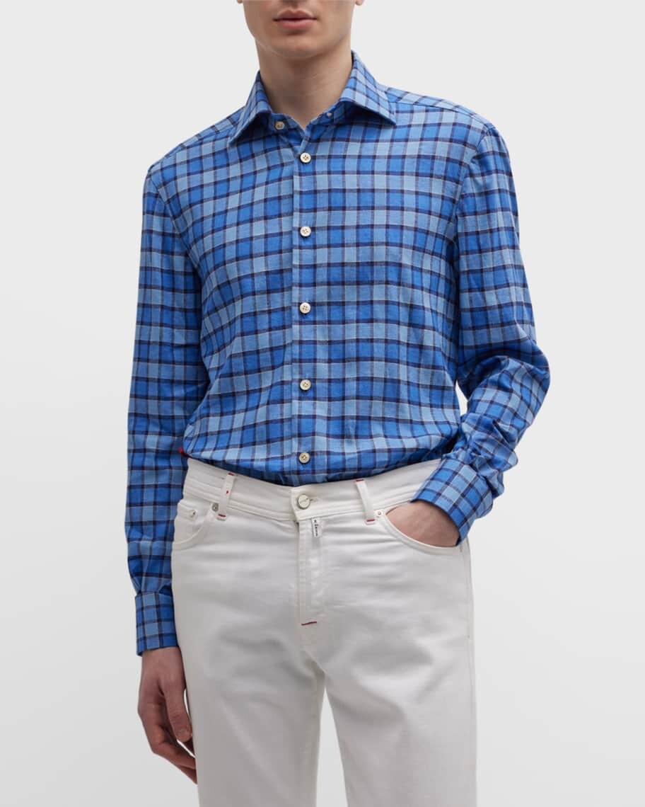 

Мужская льняная спортивная рубашка в клетку Kiton