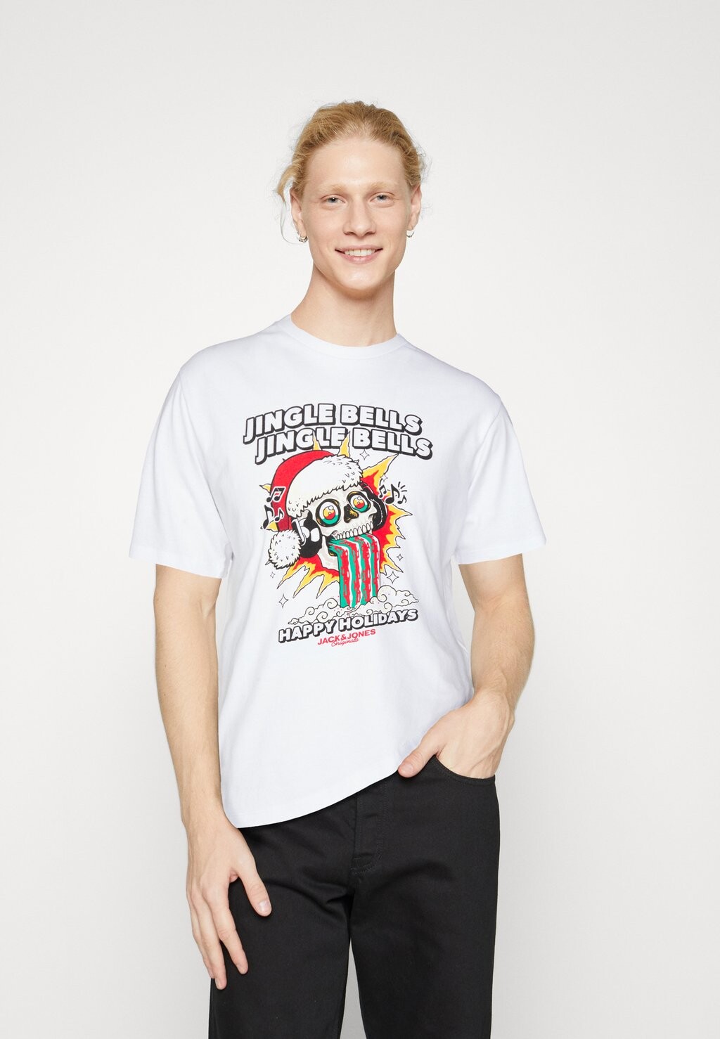 

Футболка с принтом Jorchristmas Skull Ss Crew Neck Jack & Jones, цвет bright white