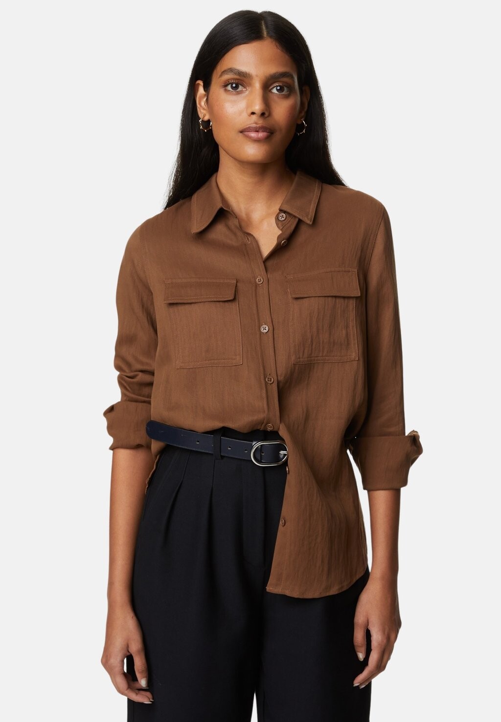 

Рубашка Cotton Rich Collared Marks & Spencer, цвет toffee