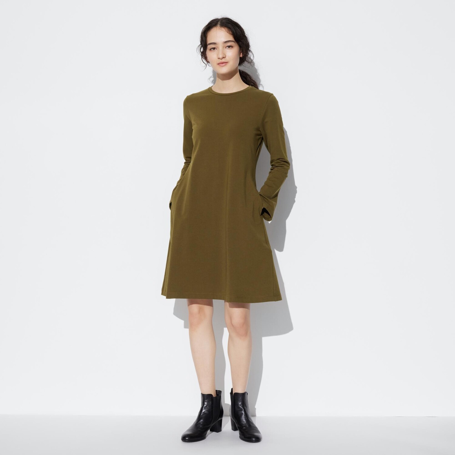 

Мини-платье Uniqlo из смешанного хлопка, оливковый, Зеленый
