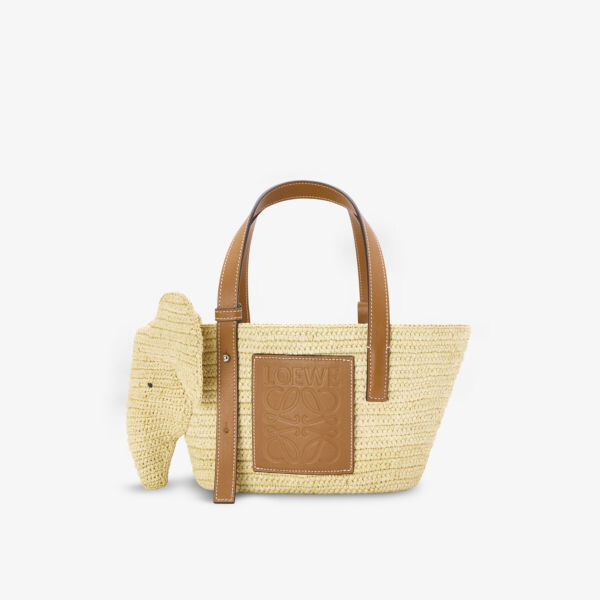 

Маленькая сумка через плечо Elephant из рафии и кожи Loewe, цвет natural/tan