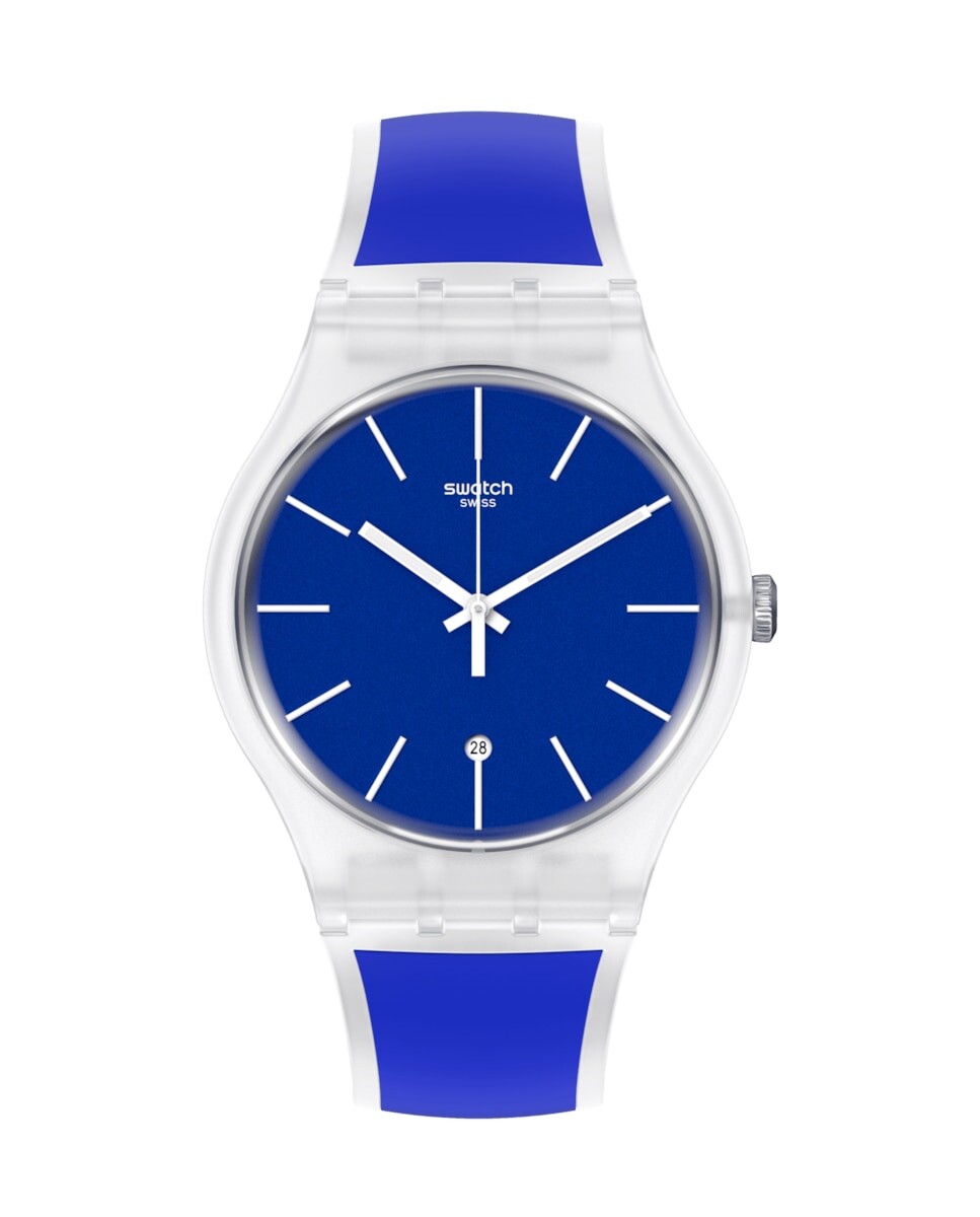 

Синие дорожные часы с синим силиконовым ремешком Swatch, синий