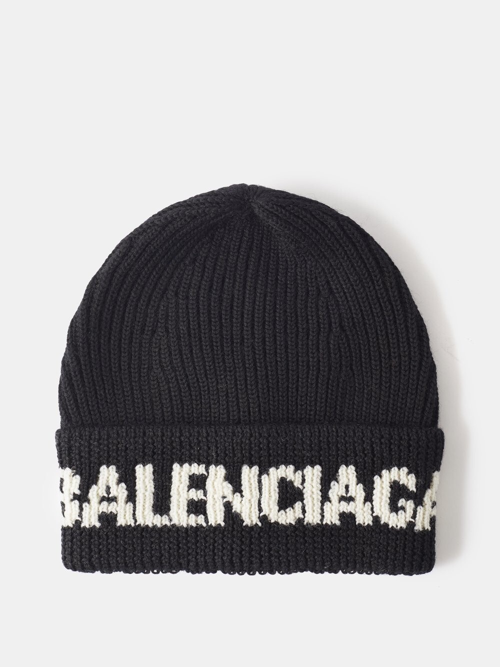 

Шапка-бини в рубчик с логотипом и интарсией Balenciaga, черный