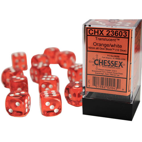 

Аксессуары Chessex Chessex 16mm d6 Set: Translucent - Orange w/White (12)