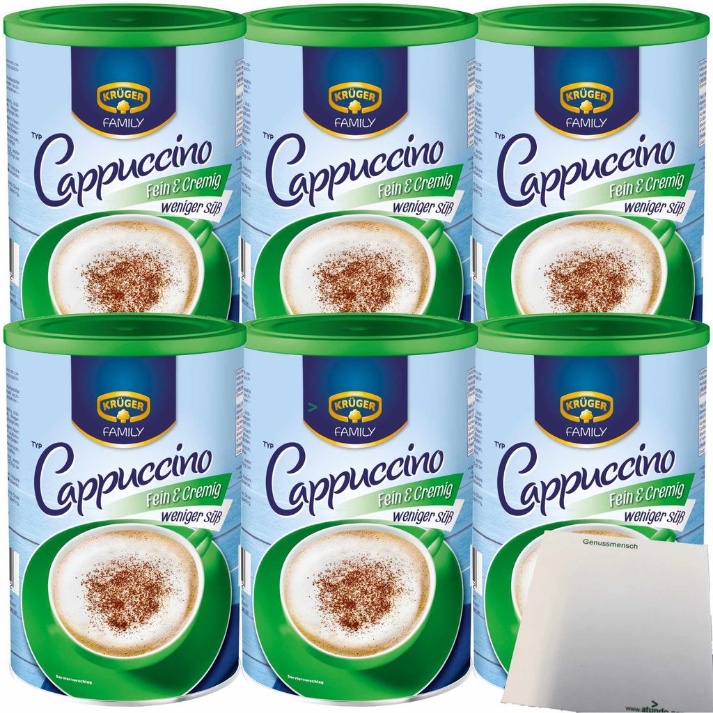 

Капучино семейного типа Krüger Fine & Creamy Less Sweet, упаковка из 6 шт. (6 банок по 350 г) + обычный блок USY