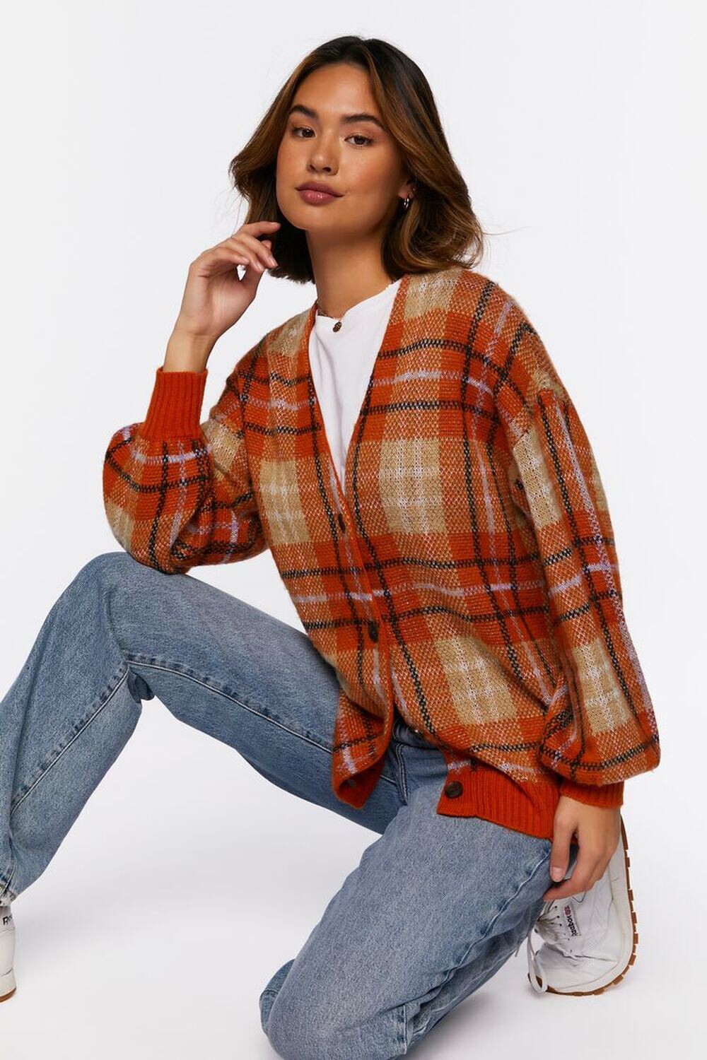

Клетчатый кардиган-свитер Forever 21, оранжевый