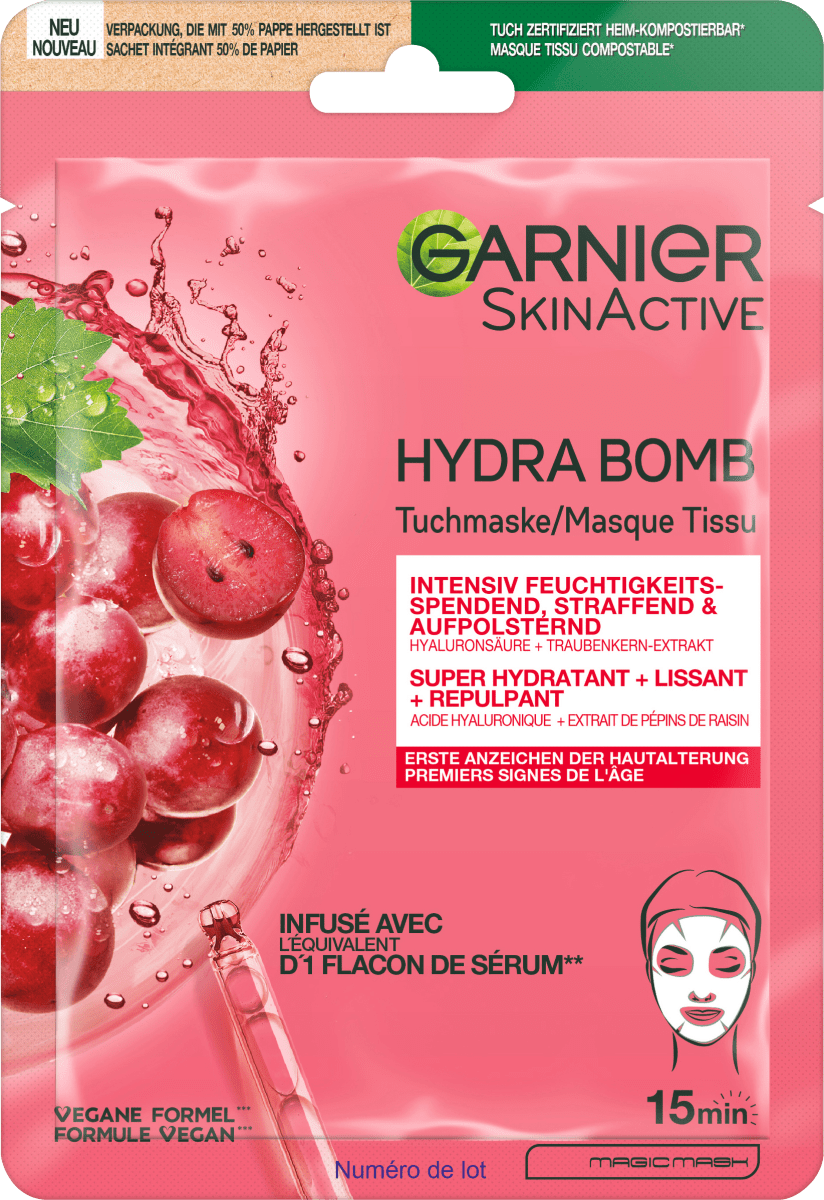 Тканевая маска антивозрастная Hydra Bomb виноградная 28г Garnier